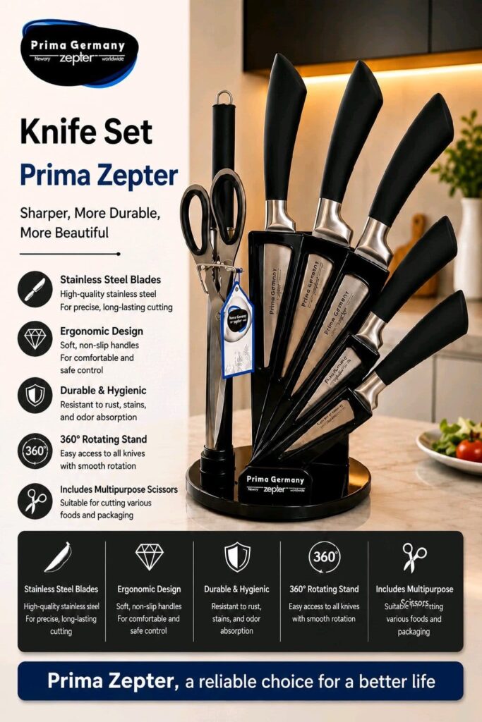 Prima Zepter Knife Set with 360 degree rotating stand